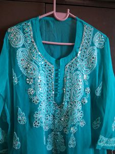 Turquoise Embroidered Kurta