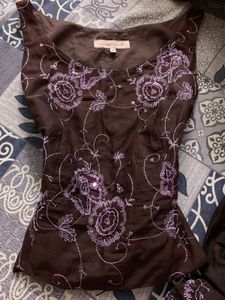Y2k Brown floral top and skirt set