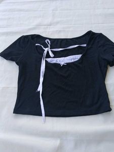 Black Crop Top with Ribbon Detail