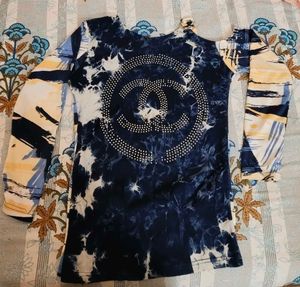 Tie-Dye Graphic Off Shoulder Top