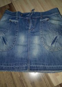 Denim Mini Skirt with Pockets