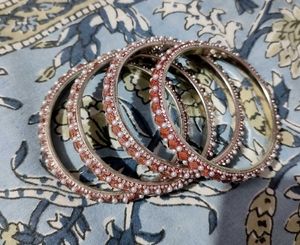 Elegant Pearl and Stone Bangles Set