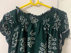 Bottle Green Bandhej Printed Tunic Top