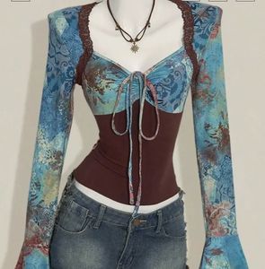 Boho Grunge Floral Print Tie-Front Top