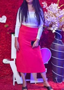 Red Midi Skirt with  White Top