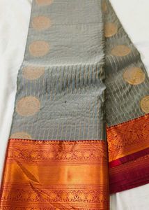 Elegant Grey Saree with Golden Motifs