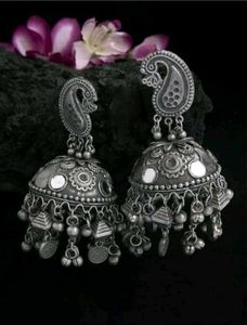 Oxidized Silver Jhumka Earrings