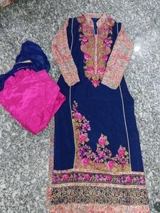 Embroidered Navy Blue Kurta salwar duptta