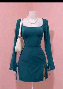 Elegant Teal Square Neck Mini Dress