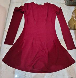 Maroon Long Sleeve Fit & Flare Dress
