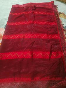 Elegant Red Saree with Gold Accents