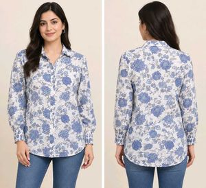 Blue Floral Print Button-Up Shirt