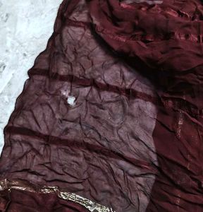 Elegant Brown Saree with Silver Border