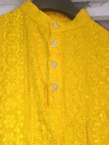 Beautiful Yellow Chikankari Kurta for men with pan