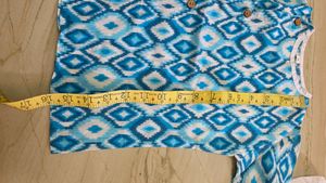 Blue Ikat Print Kurta with Wooden Buttons