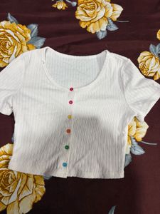 Ribbed Crop Top with Colorful Buttons