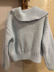 Light Blue Knit Cardigan with Pearls