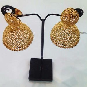 Ornate Gold Filigree Jhumka Earrings