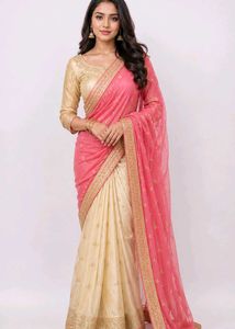 Beautiful Pink &amp; Cream Saree
