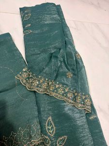 Elegant Teal dress material with Embroidery