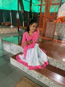 Pink Printed Kurta with White Skirt Set