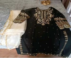 Elegant Black Velvet Kurta Set with Embellishments
