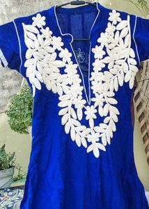Elegant Blue Kurta Set with White Embroidery