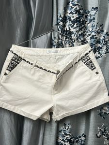 Embroidered White Shorts
