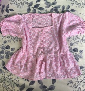 PinkPuff Sleeve Peplum Top 🎀