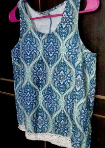 Boho Print Tank Top with Lace Trim