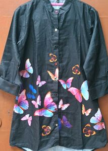 Black Butterfly Print Kurta