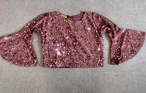Sequin Rose Gold Partywear Top With Flared Sleeves