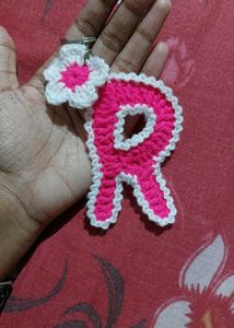 Crocheted Letter Keychain with Flower Charm