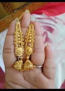 new gold pleated big jhumka with guranty