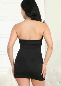 Shein Strapless Feather Trim Neckline Bodycon Dres