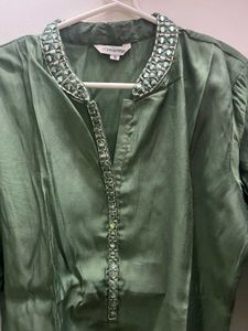 Elegant Green Kurta Set with Mirror Work