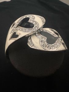 Vintage Heart Rhinestone enemelled  Cuff Bracelet