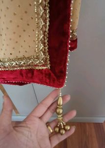 Tan Saree With Maroon Velvet Border
