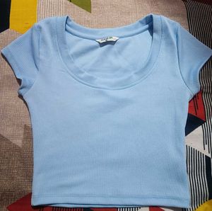 Light Blue Ribbed Crop Top