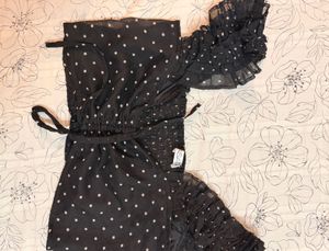 Black Polka Dot Smocked Crop Top
