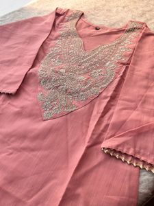 Pink Embroidered Kurta Set with Dupatta