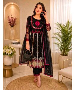 Elegant Embroidered Black Kurta Set