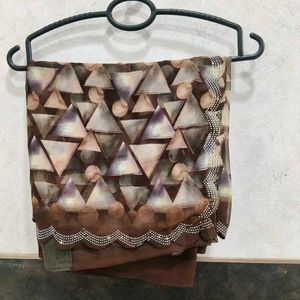 brown 🤎 dimond work saree with padded blouse