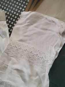 Peach Khadi Cotton Kurta Set with White Lace