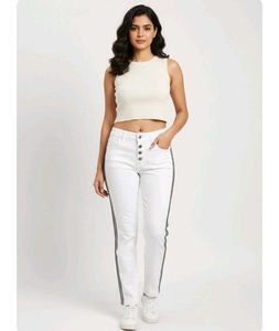 White Jeans with Black Stripe Detail