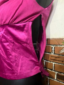 Vibrant Pink Halter Neck Top with Scarf