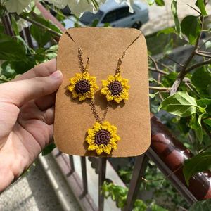 Handmade Crochet Sunflower Necklace & Earrings