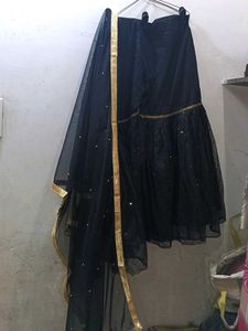 Gold Embellished Kurti with Black Skirt
