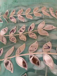 💚 Stylish Sea Green Mirror Work Saree with Stitch
