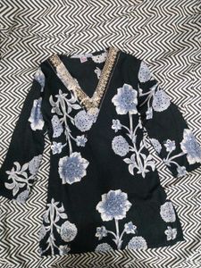 Black Floral Kurti Top